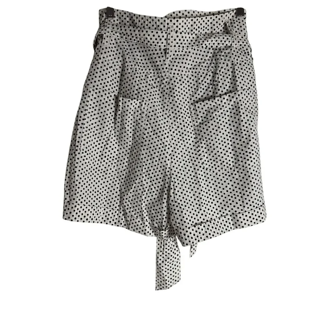 La Vie Rebecca Taylor Corinne White Black Polka Dot High Rise Tie Waist Shorts L